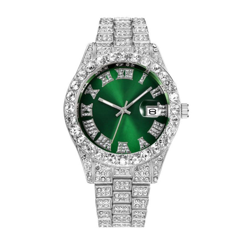 Men's Luxury Steel Roman Scale Diamond Quartz Watch