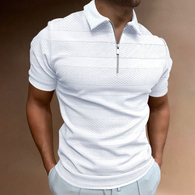 Summer Men's Shirt Solid Color Short-sleeved Lapel Casual Jacquard Top Polo