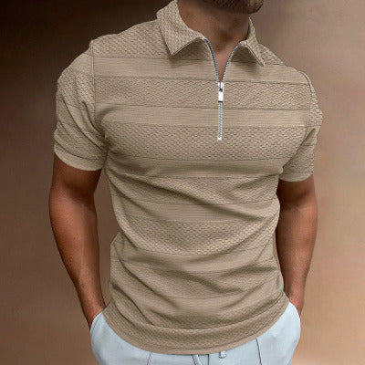 Summer Men's Shirt Solid Color Short-sleeved Lapel Casual Jacquard Top Polo