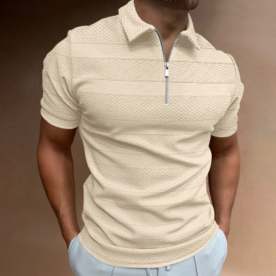 Summer Men's Shirt Solid Color Short-sleeved Lapel Casual Jacquard Top Polo