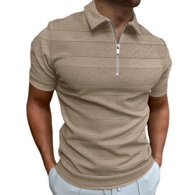 Summer Men's Shirt Solid Color Short-sleeved Lapel Casual Jacquard Top Polo