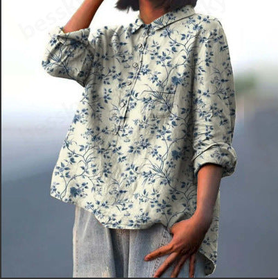 Chinese Style Bamboo Linen Printed Fashion Polo Collar Shirt