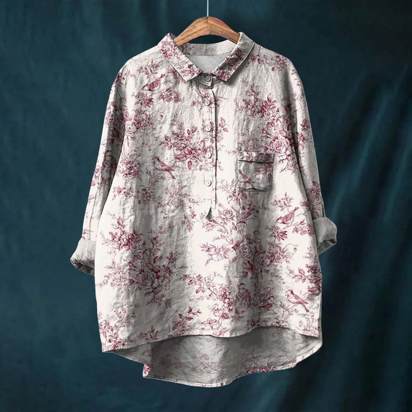 Chinese Style Bamboo Linen Printed Fashion Polo Collar Shirt