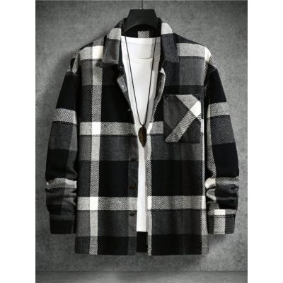 Woolen Lapel Print Long Sleeve Shirt Lapel