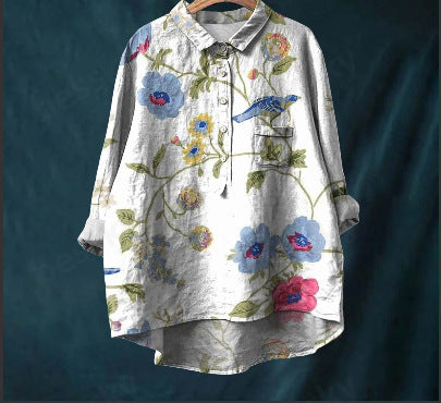 Chinese Style Bamboo Linen Printed Fashion Polo Collar Shirt