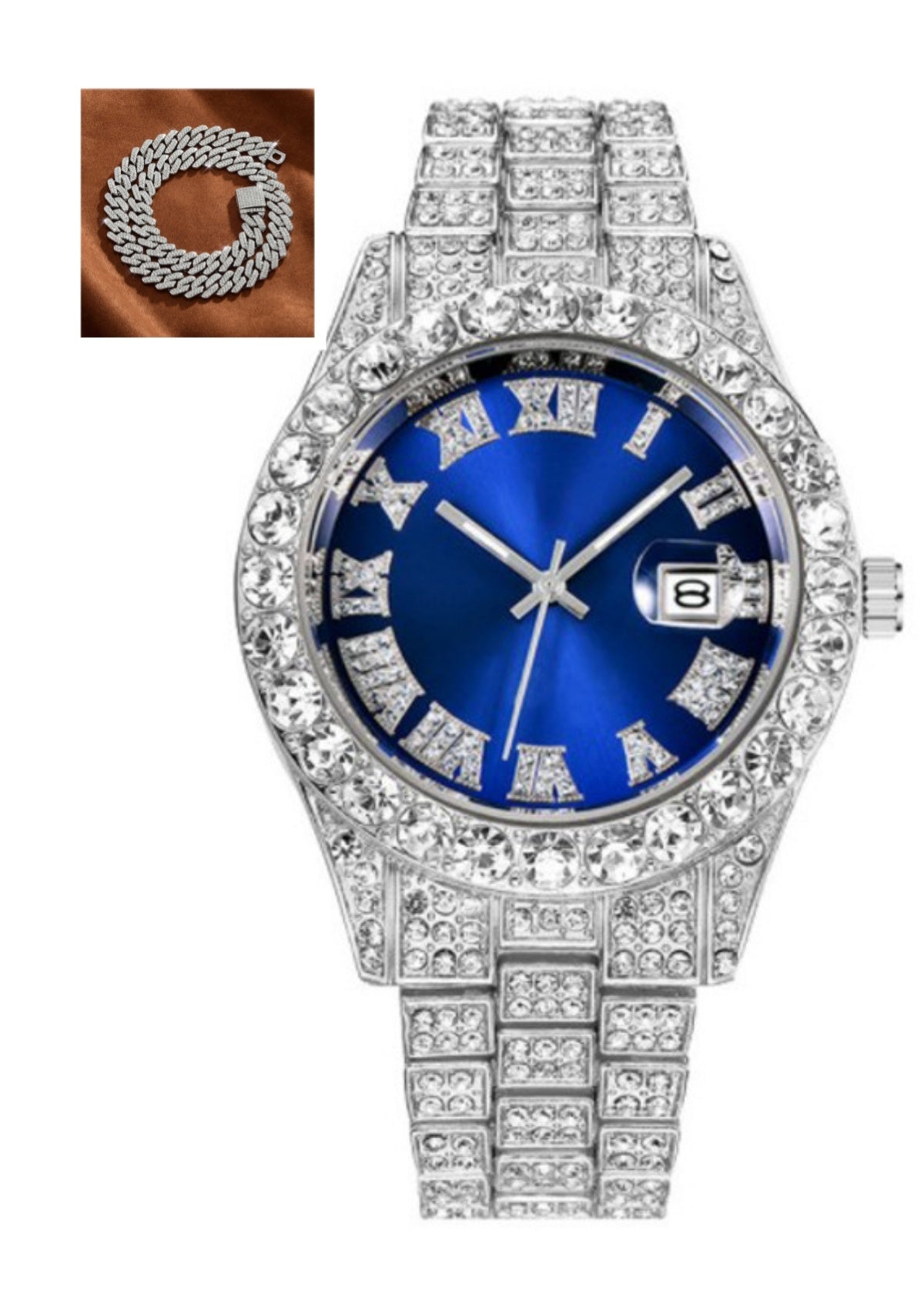 Men's Luxury Steel Roman Scale Diamond Quartz Watch