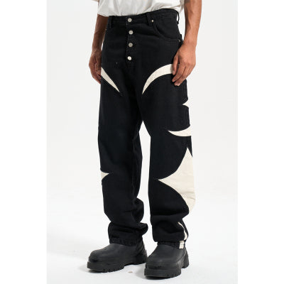 Trendy Brand Patchwork Leather Contrasting Color Casual Loose Pants - Pepe Jeans Pepe Jeans