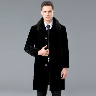 Lapel Wool Coat Male - Faux Mink Faux Mink