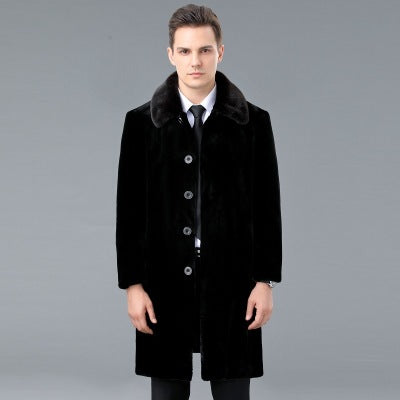 Lapel Wool Coat Male - Faux Mink Faux Mink