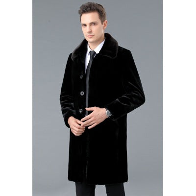 Lapel Wool Coat Male - Faux Mink Faux Mink