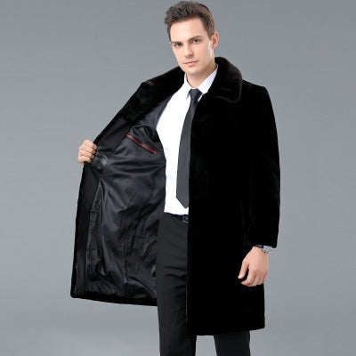 Lapel Wool Coat Male - Faux Mink Faux Mink