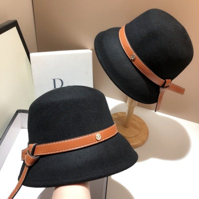 Wool Extra Thick Belt Asymmetric Woolen Hat D's