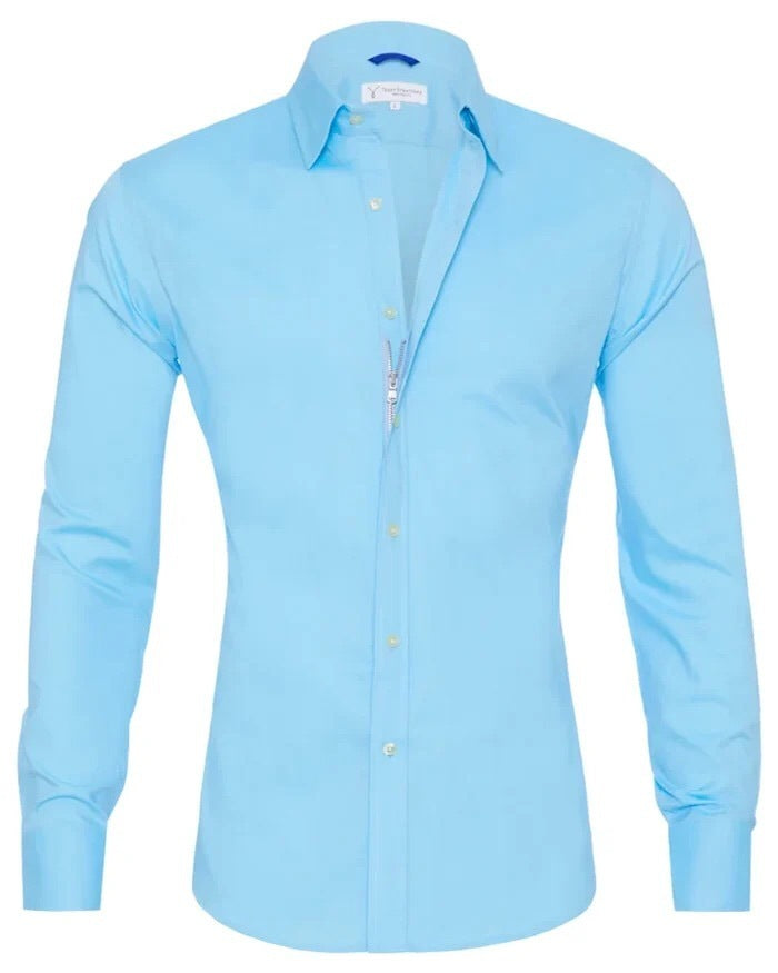 Long Sleeve Zipper Shirt With Button Design Fashion Lapel Tops For Mens Clothing PU