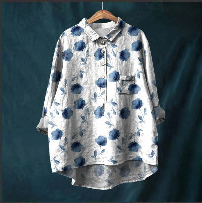 Chinese Style Bamboo Linen Printed Fashion Polo Collar Shirt